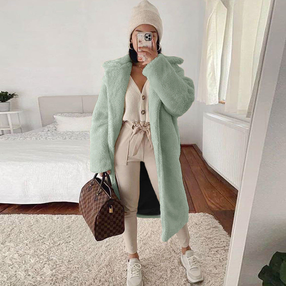 Autumn And Winter Mid Length Faux Fur Coat Women